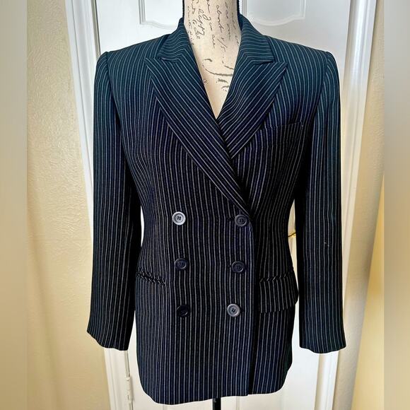 Vintage Classiques Entier Charcoal Pin Stripe Double Breasted Blazer, Size 4P - Picture 1 of 8